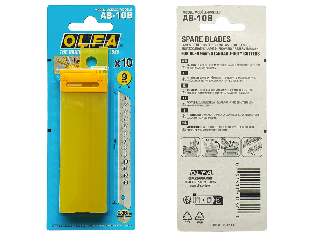 Леза OLFA AB-10B сегментовані 9 мм (10 штук в упаковці)-1